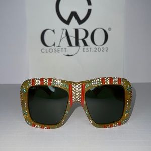 🤩Gucci Hollywood Forever Honey Green Floral Crystal Unisex Sunglasses 🤩